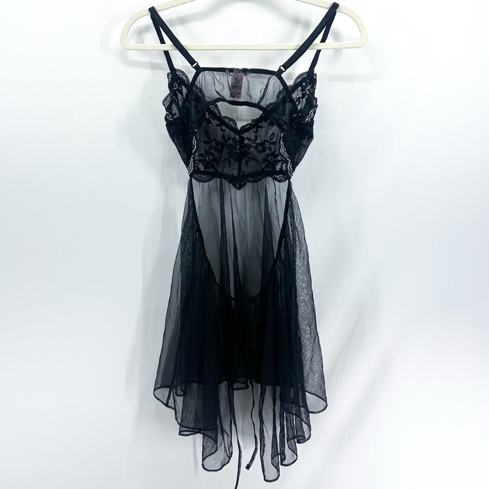Victoria’s Secret Black Lace Babydoll Sheer Half Slip Medium NWOT - Picture 4 of 7